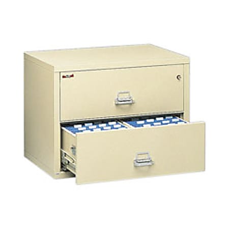 FireKing® UL 1-Hour 31-1/8"W x 22-1/8"D Lateral 2-Drawer Fireproof File Cabinet, Parchment, White Glove Delivery