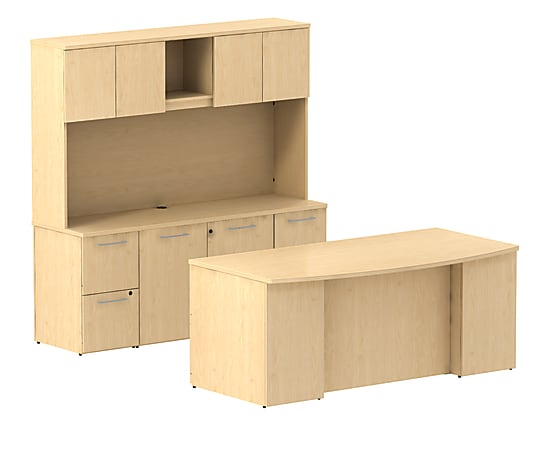 BBF 300 Series Bow-Front Double-Pedestal Desk, 72 3/10"H x 71 1/10"W x 99 1/2"D, Natural Maple, Premium Installation Service