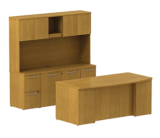 BBF 300 Series Bow-Front Double-Pedestal Desk, 72 3/10"H x 71 1/10"W x 99 1/2"D, Modern Cherry, Standard Delivery Service