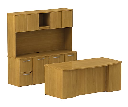 BBF 300 Series Bow-Front Double-Pedestal Desk, 72 3/10"H x 71 1/10"W x 99 1/2"D, Modern Cherry, Premium Installation Service