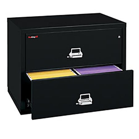 FireKing® UL 1-Hour 44-1/2"W Lateral 2-Drawer Fireproof File Cabinet, Metal, Black, White Glove Delivery