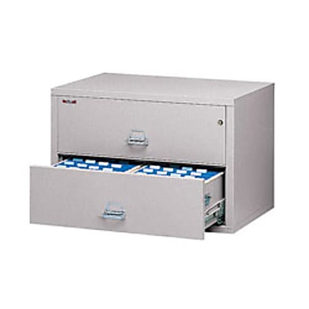 FireKing® UL 1-Hour 44-1/2"W x 22-1/8"D Lateral 2-Drawer Fireproof File Cabinet, Platinum, White Glove Delivery