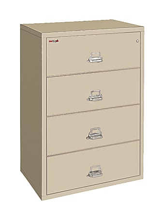 FireKing® UL 1-Hour 31-1/8"W x 22-1/8"D Lateral 4-Drawer Fireproof File Cabinet, Parchment, White Glove Delivery
