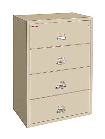 FireKing® UL 1-Hour 31-1/8"W x 22-1/8"D Lateral 4-Drawer Fireproof File Cabinet, Parchment, White Glove Delivery