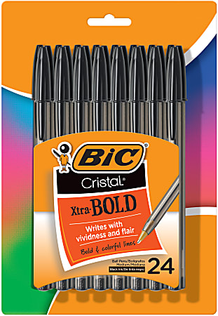 BIC Cristal Xtra Smooth Ballpoint Pen, Medium Point, Black Ink, 24/Box, 6  Boxes/Pack (MS144E-BLK)