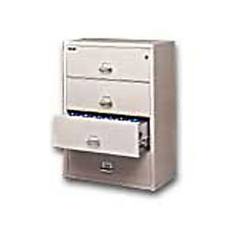 FireKing® UL 1-Hour 31-1/8"W x 22-1/8"D Lateral 4-Drawer Fireproof File Cabinet, Platinum, White Glove Delivery