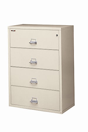FireKing® UL 1-Hour 22-1/8"W x 37-1/2"D Lateral 4-Drawer Fireproof File Cabinet, Parchment, White Glove Delivery