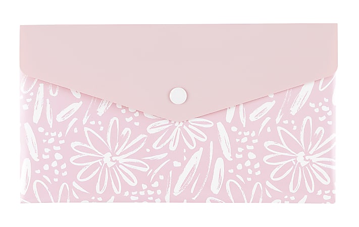 Office Depot® Brand Poly Envelope, 2" Expansion, Check Size, Pink Floral