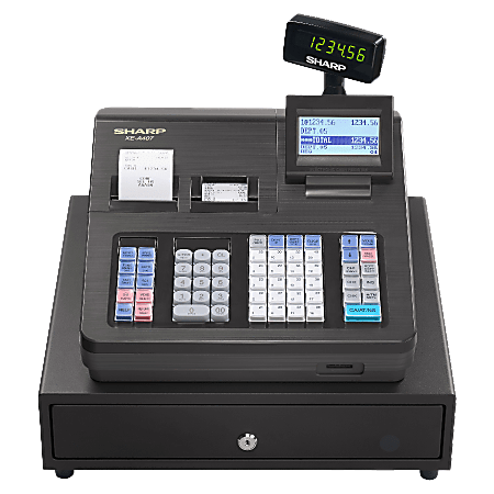 SHARP XE-A407 レジスター ブラック Sharp XEA407 Cash Register With 8 Line Display Black - Office Depot