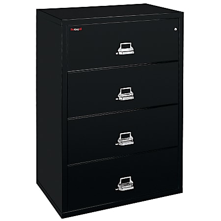 FireKing® UL 1-Hour 37-1/2"W Lateral 4-Drawer Fireproof File Cabinet, Metal, Black, White Glove Delivery