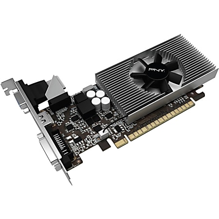 PNY Verto GeForce GT 730 Graphic Card - 902 MHz Core - 1 GB GDDR5 - Single Slot Space Required - 5000 MHz Memory Clock - 64 bit Bus Width - 4096 x 2160 - Fan Cooler - DirectX 12, OpenGL 4.4, OpenCL - 1 x HDMI - 1 x VGA - 1 x Total Number of DVI