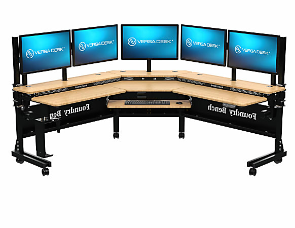 VersaDesk&reg; Foundry Bench&reg; 80"W Electric Height Adjustable Corner Standing Desk Workstation, Black/Bamboo