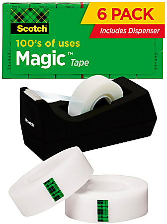 Scotch Magic Tape with Dispenser, Invisible, 3/4 in x 1000 in, 6 Tape Rolls, Clear, Home Office and School Supplies