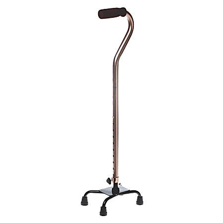 Medline Adjustable Foam Handle Aluminum Quad Cane, 29" - 38"H x 6"W x 8"D, Bronze