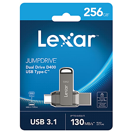 Lexar JumpDrive Dual Drive D400 USB Flash Drive, 256 GB, Silver