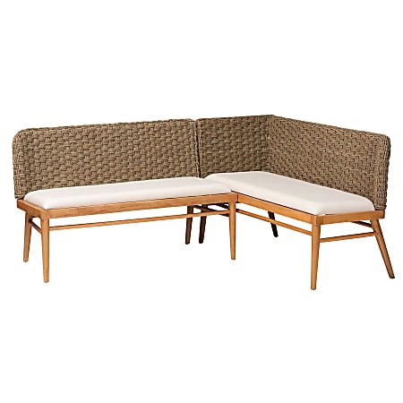 bali & pari Denver Natural Seagrass/Acacia Wood 2-Piece Dining Nook Banquette Set, 32-3/4”H x 73-1/4”W x 57-15/16”D, Brown/White/Natural