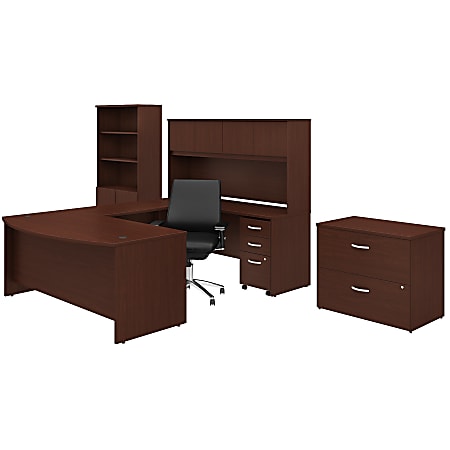 Bush Business Furniture Studio C 72"W U-Shaped Desk With Hutch, Bookcase, File Cabinets And Mid-Back Office Chair, Harvest Cherry, Premium Installation