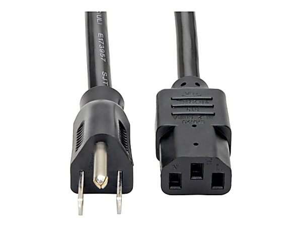 Eaton Tripp Lite Series Computer Power Cord, NEMA 5-15P to C13 - Heavy-Duty, 15A, 125V, 14 AWG, 12 ft. (3.66 m), Black - P007012