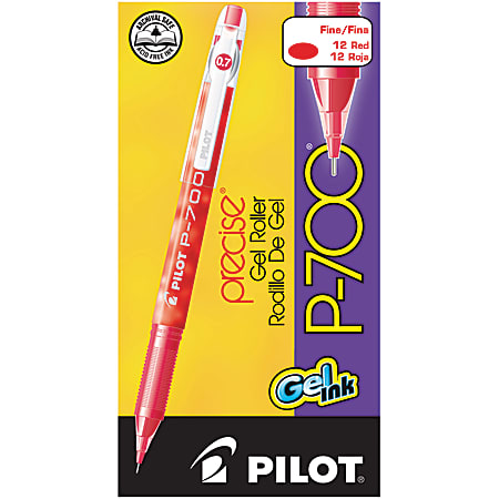 Pilot® Gel Ink Rollerball Pens, P-700, Fine Point, 0.7 mm, Red Barrel, Red Ink, Pack Of 12 Pens