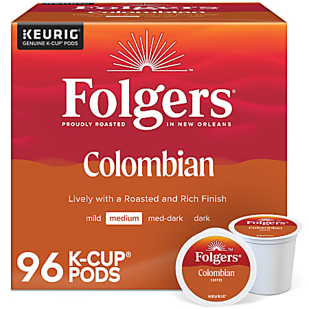 Folgers Colombian Coffee Keurig Single Serve K-Cup Pods, Medium-Dark Roast, 24 Pods Per Pack, Case Of 4 Packs