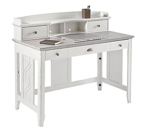 See Jane Work® Charlotte Faux Marble Desk With Hutch, 39"H x 47 1/4"W x 23 1/2"D, White