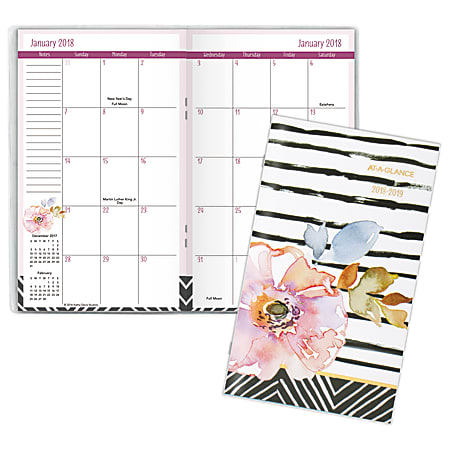 AT-A-GLANCE® Kathy Davis® 24-Month Pocket Planner, 3 5/8" x 6 1/16", Multicolor Floral, January 2018 to December 2019 (1035-021-18)