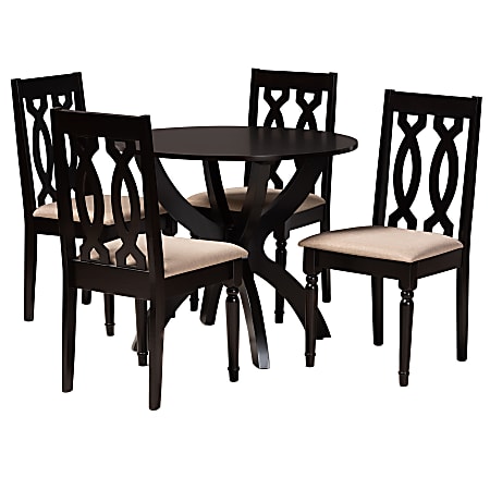 Baxton Studio Mona 5-Piece Dining Set, 29-15/16"H x 35-7/16"W x 35-7/16"D, Sand/Dark Brown