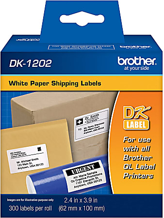 Brother DK-1202 White Die-Cut Labels, DK1202, 2.4" x 3.9", Pack Of 300