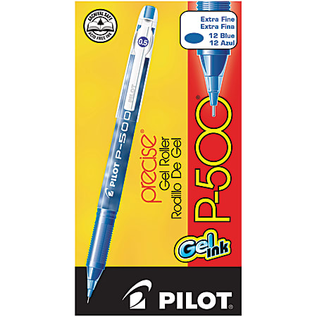 Pilot® Gel Ink Rollerball Pens, P-500, Extra-Fine Point, 0.5 mm, Blue Barrel, Blue Ink, Pack Of 12 Pens
