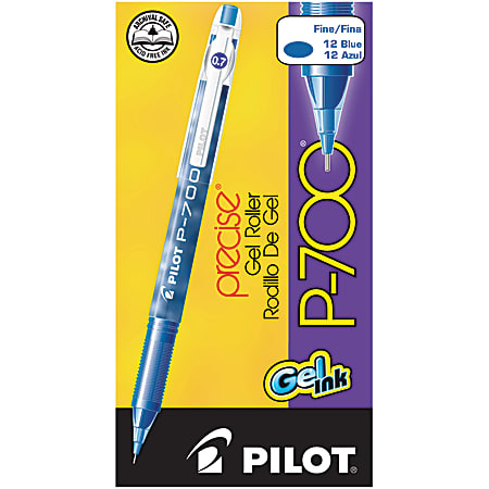 Pilot® Gel Ink Rollerball Pens, P-700, Fine Point, 0.7 mm, Blue Barrel, Blue Ink, Pack Of 12 Pens