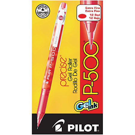 Pilot® Gel Ink Rollerball Pens, P-500, Extra-Fine Point, 0.5 mm, Red Barrel, Red Ink, Pack Of 12 Pens
