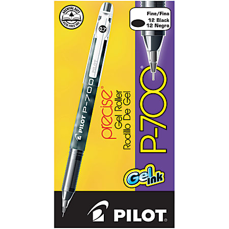 Pilot® Gel Ink Rollerball Pens, P-700, Fine Point, 0.7 mm, Black Barrel, Black Ink, Pack Of 12 Pens