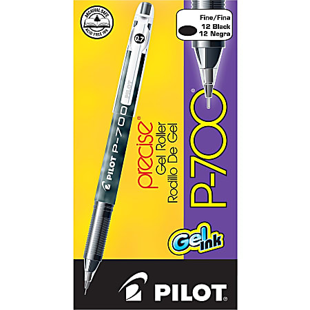 Pilot Gel Ink Rollerball Pens P 700 Fine Point 0.7 mm Black Barrel