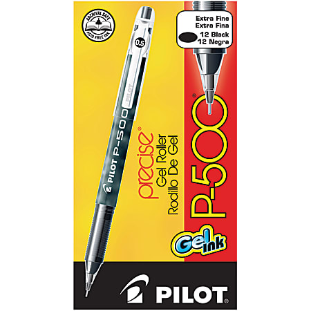 Pilot® Gel Ink Rollerball Pens, P-500, Extra-Fine Point, 0.5 mm, Black Barrel, Black Ink, Pack Of 12 Pens