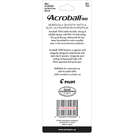 Acroball Ballpoint Pen - Fine Pen Point - 0.7 mm Pen Point Size - Refillable - Retractable - Black Gel-based Ink - Navy Metal Barrel - Tungsten Carbide Tip Acroball Ballpoint Pen - Fine Pen Point - 0.7 mm Pen Point Size - Refillable - Retractable - Black Gel-based Ink - Navy Metal Barrel - Tungsten Carbide Tip