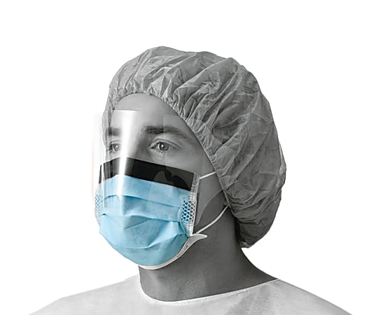 Medline Basic Procedure Face Masks With Eye Shields, Blue, 25 Masks Per Box, Case Of 4 Boxes