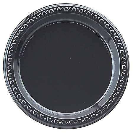 Huhtamaki Round Heavyweight Plastic Plates, 7" Diameter, Black, Pack Of 125