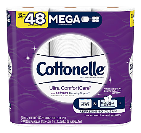 Cottonelle® Ultra Comfort Care™ 2-Ply Mega Toilet Paper, 284 Sheets Per Roll, Pack Of 12 Rolls