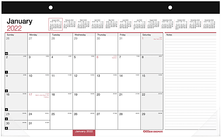 Office Depot® Brand Monthly Desk Calendar, 17" x 11", White, January To December 2022, OD201000