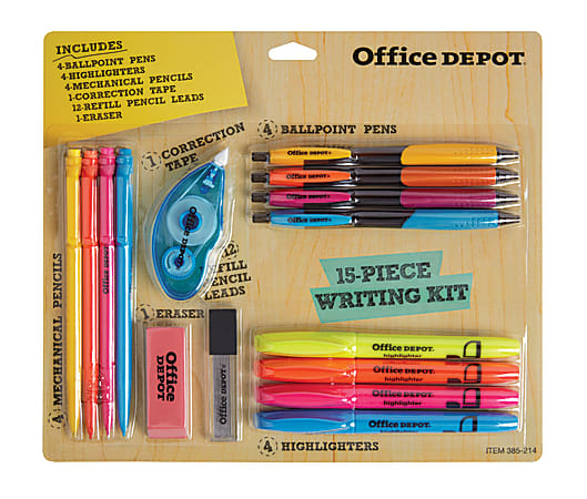 Office Depot® Brand 15-Piece Writing Kit, Assorted Colors