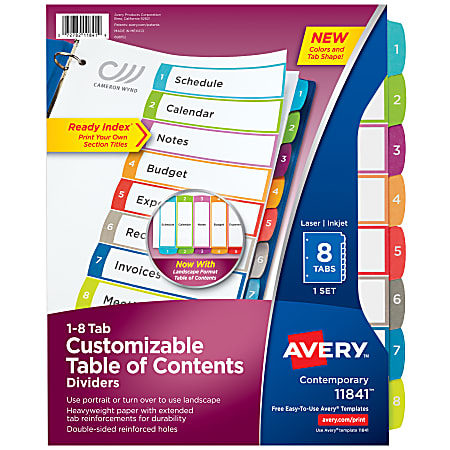 Avery® Ready Index® 1-8 Tab With Customizable Table