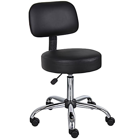 Boss Office Products Medical Stool With Back And Antimicrobial Vinyl, Black/Chrome