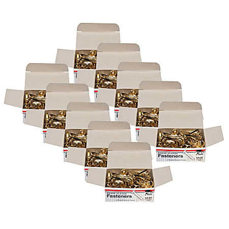 Charles Leonard Brass Paper Fasteners, 1", 200-Sheet Capacity, Gold, 100 Fasteners Per Box, Pack Of 10 Boxes