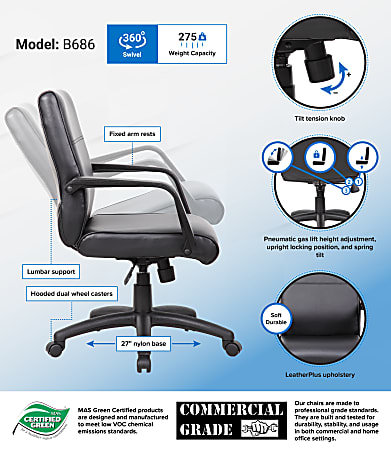 Boss high back leatherplus on sale office chair with armrests