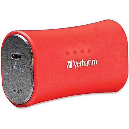 Verbatim Portable Power Pack, 2200mAh - Red - For iPod, iPhone, Bluetooth Headset, e-book Reader, Smartphone - Lithium Ion (Li-Ion) - 2200 mAh - 1 A - 5 V DC Output - 5 V DC Input - Red