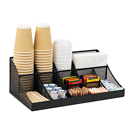 Mind Reader Network Collection 11-Compartment Coffee Cup and Condiment Organizer, 6-53/8"H x 9-1/2"W x 17-63/8"D, Black