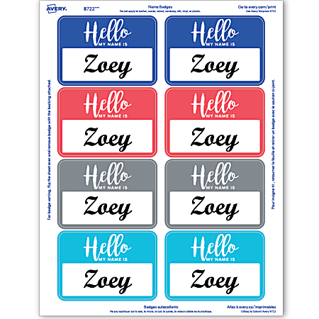 Avery® Adhesive Name Badges, Hello My Name Is, 2 1/3