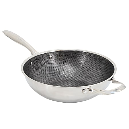 Oster Modessa Stainless Steel Nonstick Triply Wok With Honeycomb Design, 11”, Silver