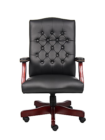 Boss Office Products Traditional Ergonomic High-Back Executive Chair, 47"H,Black/Mahogany