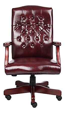 Boss Office Products Traditional Ergonomic High-Back Executive Chair, 47"H, Burgundy/Mahogany